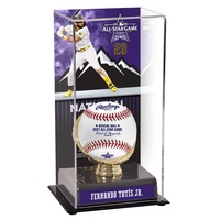 Boîte de présentation de baseball en acrylique noir avec support pour gant doré et ballon de sport autographié avec image