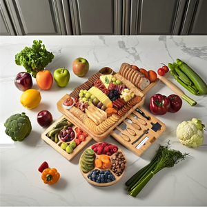 Ensemble de grandes planches multifonctionnelles à charcuterie <span class=keywords><strong>en</strong></span> <span class=keywords><strong>bois</strong></span> Ensemble de <span class=keywords><strong>planche</strong></span> à fromage et couteau de <span class=keywords><strong>cuisine</strong></span> <span class=keywords><strong>en</strong></span> bambou personnalisé avec tiroirs - Product Image 2