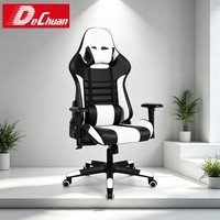 Chaise de jeu de style racing en cuir PU à dossier haut, pivotante et inclinable, avec appui-tête pour bureau