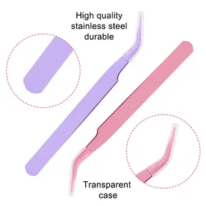 Diy 섬유 팁 볼륨 속눈썹 핀셋 속눈썹 연장 개인 라벨 스테인레스 스틸 속눈썹 핀셋 사용자 정의 로고