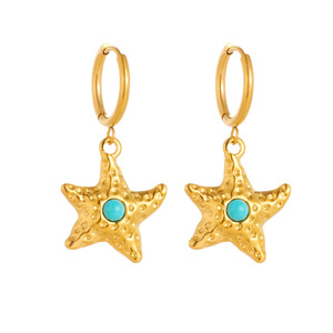 Pendientes Colgantes con Forma de Estrella de Mar de la Serie <span class=keywords><strong>Dina</strong></span> Starfish con Incrustaciones de Turquesa, Chapados en Oro de 18K, Acero Inoxidable, Joyería Moderna para Mujer - Product Image 5