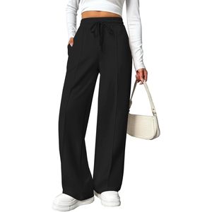 Pantalon de survêtement large pour femme, taille haute, coupe ample, avec coutures élastiques, poches, décontracté, tricoté, respirant - Product Image 1