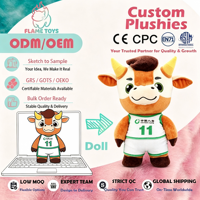 Peluche personnalisée en coton PP super doux, brodée, en forme de vache, mascotte OEM, animal en peluche unisexe, style Kawaii, pour anniversaire