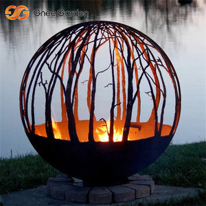 Corten Steel Outdoor Artistic Decorative <b>Fire</b> <b>Pit</b> Bowl Freestanding Warming Sphere for Patio for Firewood <b>Fire</b> <b>Pits</b> - Product Image 2