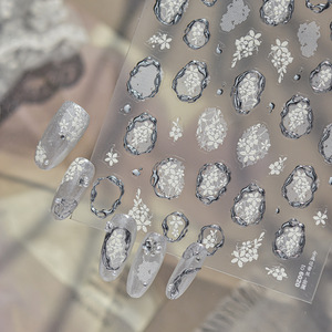 Autocollants pour ongles en métal 3D vintage, design dentelle, décorations auto-adhésives pour la manucure - Product Image 1