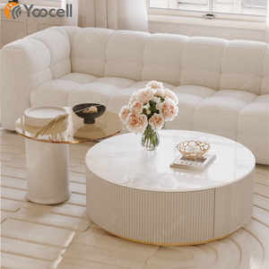 Table basse en bois <span class=keywords><strong>de</strong></span> travertin Yoocell, nouveau design, <span class=keywords><strong>bon</strong></span> prix, table d'appoint moderne, plateau rond, style colonne romaine - Product Image 2