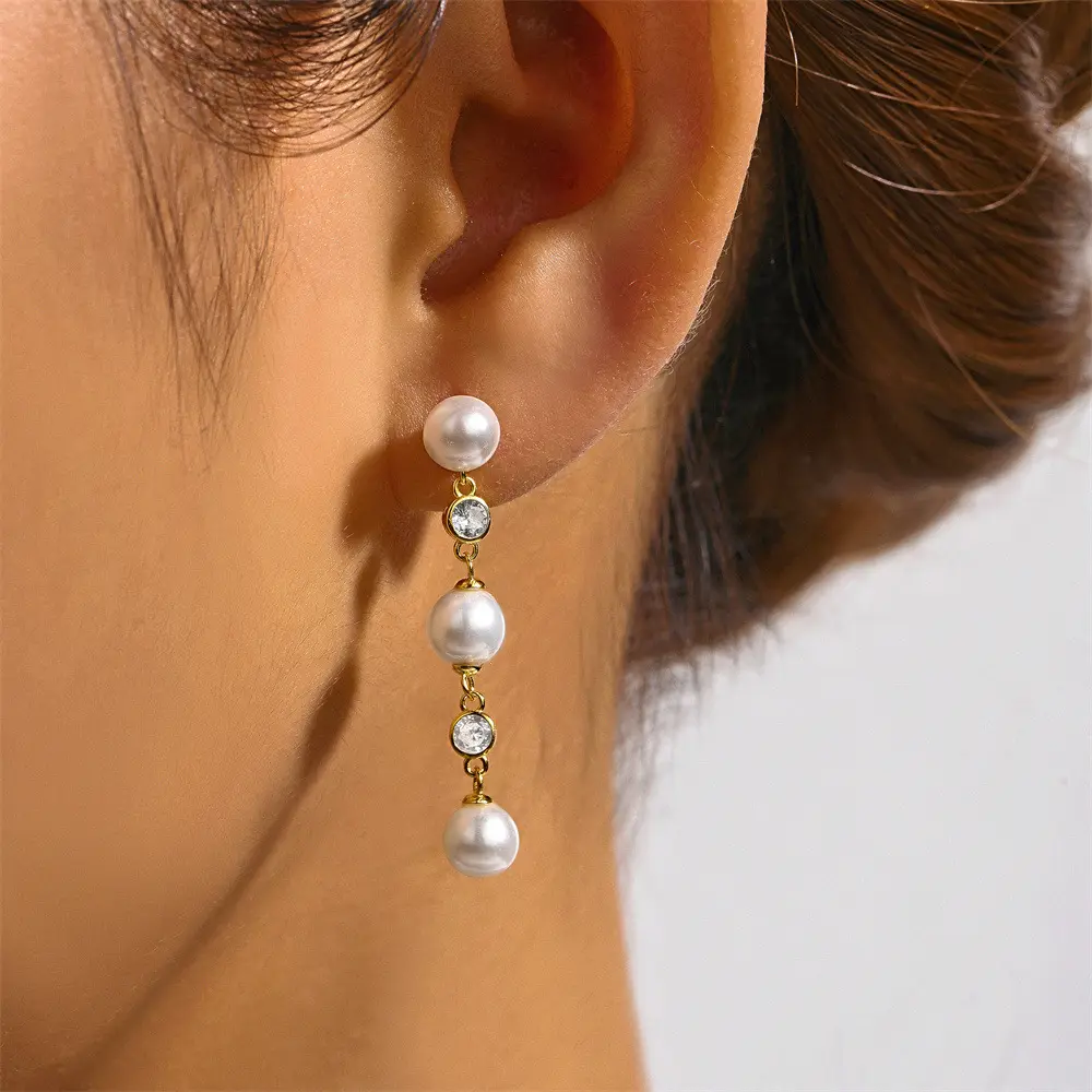 Boucles d'oreilles de luxe pour dames Bijoux fantaisie perle d'eau douce en argent sterling Long gland diamant Boucles d'oreilles ensemble pour cadeau