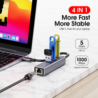 Hub USB C 4 in 1 USB 3.0 5Gbps Adaptor Multiport Docking Station dengan Port Gigabit Ethernet RJ45 untuk Laptop MacBook