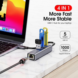 Hub USB 4 en 1 Station d'accueil multiport en aluminium avec adaptateur USB3.0 Lan Gigabit RJ45 1000 Mbps Station d'accueil - Product Image 3