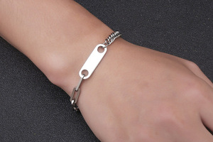 Kkylife — Bracelet en acier inoxydable avec chaîne gravée, pour <span class=keywords><strong>homme</strong></span> et femme, bijou à la mode, Clip de papier - Product Image 5