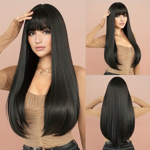 Perruque longue et droite pour femme, style japonais, modèle LISA, noire naturelle, couvrance totale, vente en gros e-commerce transfrontalier - Product Image 2