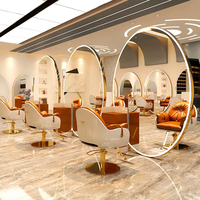 Station de Coiffage à Miroir en Acier Inoxydable avec Éclairage LED, Style Ovale Tendance pour Salon de Beauté