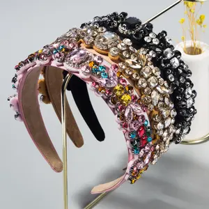 Cerchio per capelli da donna stile barocco creativo strass colorati pieno di fascia Tiara Hipster