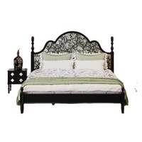 Französisches Retro-Polsterbett im europäischen Stil, bedruckt, Plattformbett, cremefarben, Mid-Century, Massivholz, elegantes großes Hochzeitsbett für das Hauptschlafzimmer