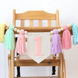 Bannière pour chaise haute pour le 1er anniversaire, guirlande de perles en bois faites à la main, décorations pour fête du 1er anniversaire - Product Image 2