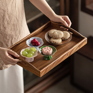 Walnut wood household storage plates, tea <b>trays</b>, teapot holders, <b>dinner</b> plates, pastry plates, solid wood dessert and cake - Product Image 1