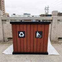 Contenedor de Reciclaje de Doble Compartimento para Exteriores, de Madera y Plástico Compuesto, Resistente a la Intemperie, para Clasificación de Basura en Parques y Jardines