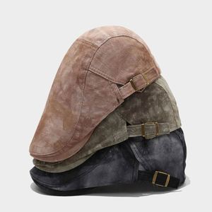 หมวกเบเร่ต์ทรงแบนสไตล์อังกฤษย้อนยุค ทำจากผ้าฝ้ายย้อมสี สำหรับผู้หญิงและผู้ชาย สวมใส่กลางแจ้งลำลอง ป้องกันแสงแดด - Product Image 1