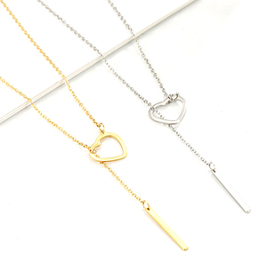 Usine de haute qualité hypoallergénique en acier inoxydable chaîne de clavicule Unique or argent géométrique bâton coeur pendentif collier - Product Image 1
