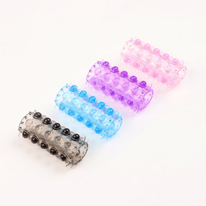 Anillo para pene con 30 bolas en rosa, morado, azul, transparente y negro, de goma suave, para prolongar la duración del sexo, para uso adulto. - Product Image 5