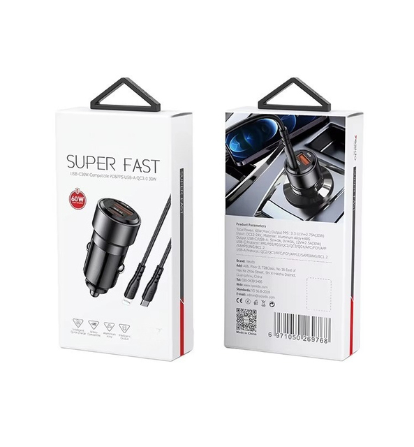 High Quality 45W PD3.0 QC3.0 Dual Port Car Charger USB Type-C Fast Charging for Mobile Phone Laptop OTP/OCP