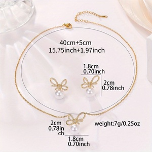 Ensemble collier et boucles d'oreilles en perles, collier et boucles d'oreilles en zircon papillon, collier et boucles d'oreilles réalistes, ensembles de collier et boucles d'oreilles en or - Product Image 6