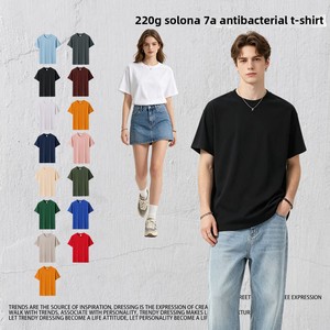 เสื้อยืดคัสตอม 220 กรัม ผ้าฝ้ายโซโลนา ถักทอ ป้องกันแบคทีเรีย ระบายอากาศ แห้งเร็ว แขนสั้น ผู้ชาย สีพื้น คอกลม เท่ห์ เท่ๆ - Product Image 2