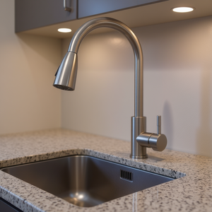 Grifo de Cocina Moderno de Acero Inoxidable DB, 23.6 Pulgadas de Alto, Monomando, Acabado Cepillado, Rociador Extraíble para Fregaderos - Product Image 2