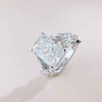 Anelli di fidanzamento da donna in oro bianco 18 carati con diamante da laboratorio a taglio radiante artistico, grande caratura, con gambo unico e brillante, anello con diamante coltivato in laboratorio