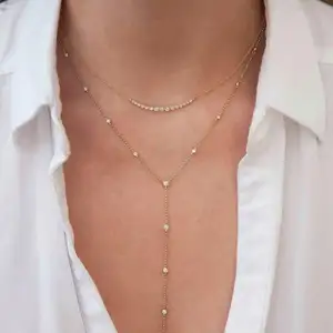 Nouvelle mode Y forme longs colliers avec délicat rond Cz larme breloque longue pendentif chaîne Sexy collier femmes Boho bijou