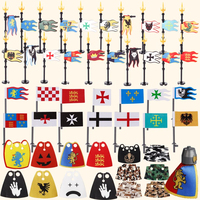 Figurine de Chevalier Médiéval en Briques : Lion Rouge, Soldat Noir, Cheval, Armure, Drapeau - Jouet de Construction Militaire