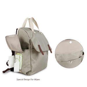 Sac de voyage pour poussette super léger et isotherme à rayures, double bandoulière, avec tapis absorbant et poche séparée pour biberon - Product Image 3