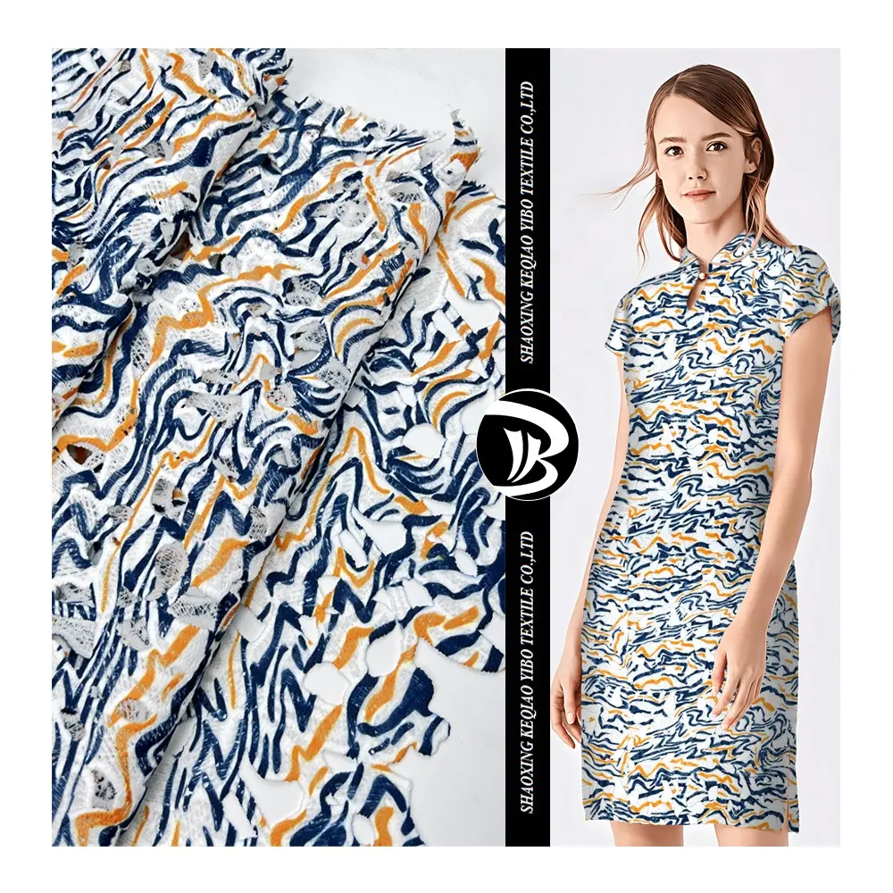 Novo padrão 100% poliéster Material rendas High-end senhora lace planta impressa 3D flor bordado tecido para o vestido