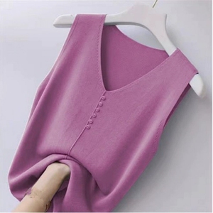 Camisole <span class=keywords><strong>grande</strong></span> <span class=keywords><strong>taille</strong></span> <span class=keywords><strong>gilet</strong></span> pour femmes col ample couvrant le ventre tricoté <span class=keywords><strong>sans</strong></span> manches Base chemise haut intérieur - Product Image 1