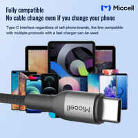 Câble USB Miccell 1M Type-C, câbles de données avec blindage tressé TPE, aluminium, ABS pour iPhone 15 Pro Max, téléphones mobiles et smartphones