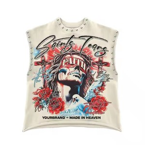 T-shirt senza maniche da uomo oversize in maglia tinta unita 2025 <span class=keywords><strong>DFT</strong></span> con stampa a sublimazione di strass, traspirante e antipiega - Product Image 5