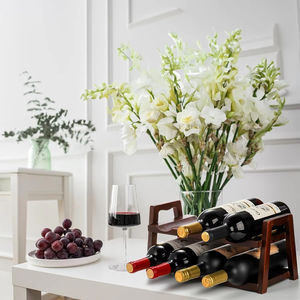 Logotipo personalizado OEM 8 botellas de madera de acacia Encimera 2 niveles independiente Premium Almacenamiento de vino Estante de exhibición Estante de vino para el hogar - Product Image 6