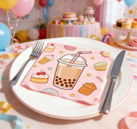 Serviettes jetables à thème dessert sucré, motif gâteau au thé au lait mignon, pour la décoration de table de boulangerie et de fête, parfaites pour les collations.