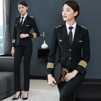 Uniformes de pilote pour femmes, vêtements de pilote de ligne aérienne, combinaison de pilote en polyester/viscose, noir, bleu foncé, toutes saisons, designs personnalisés