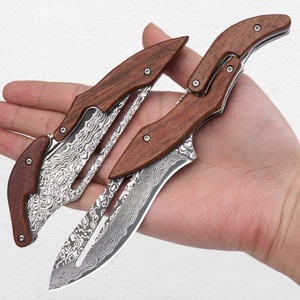 Cuchillo Plegable de Acero de Damasco, Hoja Deformable de Grado Industrial de 19 cm, Cuchillo de Camping para Exteriores, Mango de Madera de Sándalo Rojo, OEM - Product Image 5