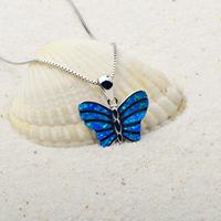 Aobao Christian Collier Papillon Tendance en Cuivre Blanc Plaqué Argent, Pendentif Papillon de la Forêt, Bijou avec Incrustation d'Opale