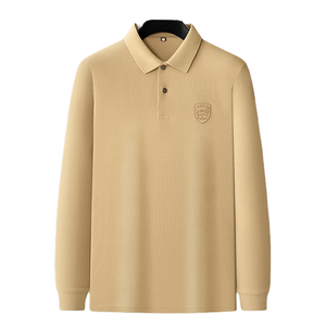 เสื้อโปโลแขนยาวผ้าคอตตอนทรงพอดีตัว ปักโลโก้สไตล์สตรีทแวร์ แต่งแถบลาย กระดุมหน้า สำหรับผู้ชาย - Product Image 1