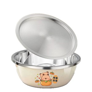Tazón de acero inoxidable con tapa, engrosado, para uso en cocina, para mezclar masa, batir huevos, sopas, manteca, lavar verduras, reutilizable - Product Image 1