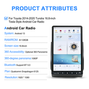 Radio de coche Android estilo Tesla con pantalla vertical de 16.8 pulgadas y 2K de Navihua para Toyota Tundra 2014-2020, con navegación GPS y multimedia. - Product Image 4