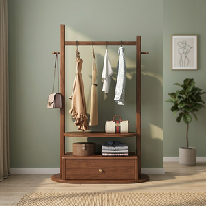 Modern Solid Wood <b>Coat</b> Rack <b>with</b> 4 <b>Hooks</b> 2 <b>Shelves</b> Freestanding Storage for Entry Living Room Furniture Scandinavian Design - Product Image 2