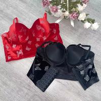 Top bustier court en velours vintage pour femmes, imprimé papillon argenté brillant, bretelles amovibles et réglables, veste pour femmes