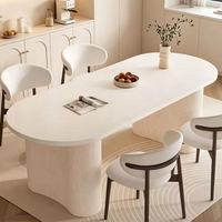 Mesa de Comedor Ovalada de Piedra Estilo Roca Francesa, Combinación de Mesa y Sillas de Comedor Minimalistas Modernas de Alta Gama y Tamaño Pequeño