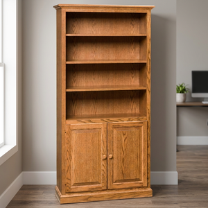 Traditional Teak Wood <b>Bookcase</b> with Lower Storage <b>Cabinet</b> Doors - Product Image 3