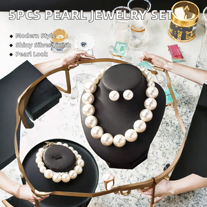 5pcs Large Pearl Women's Wedding Engagement Party Gift Jewelry <b>Sets</b> New Fashion Imitation Pearl Silver Plated Rings Earrings - Product Image 2