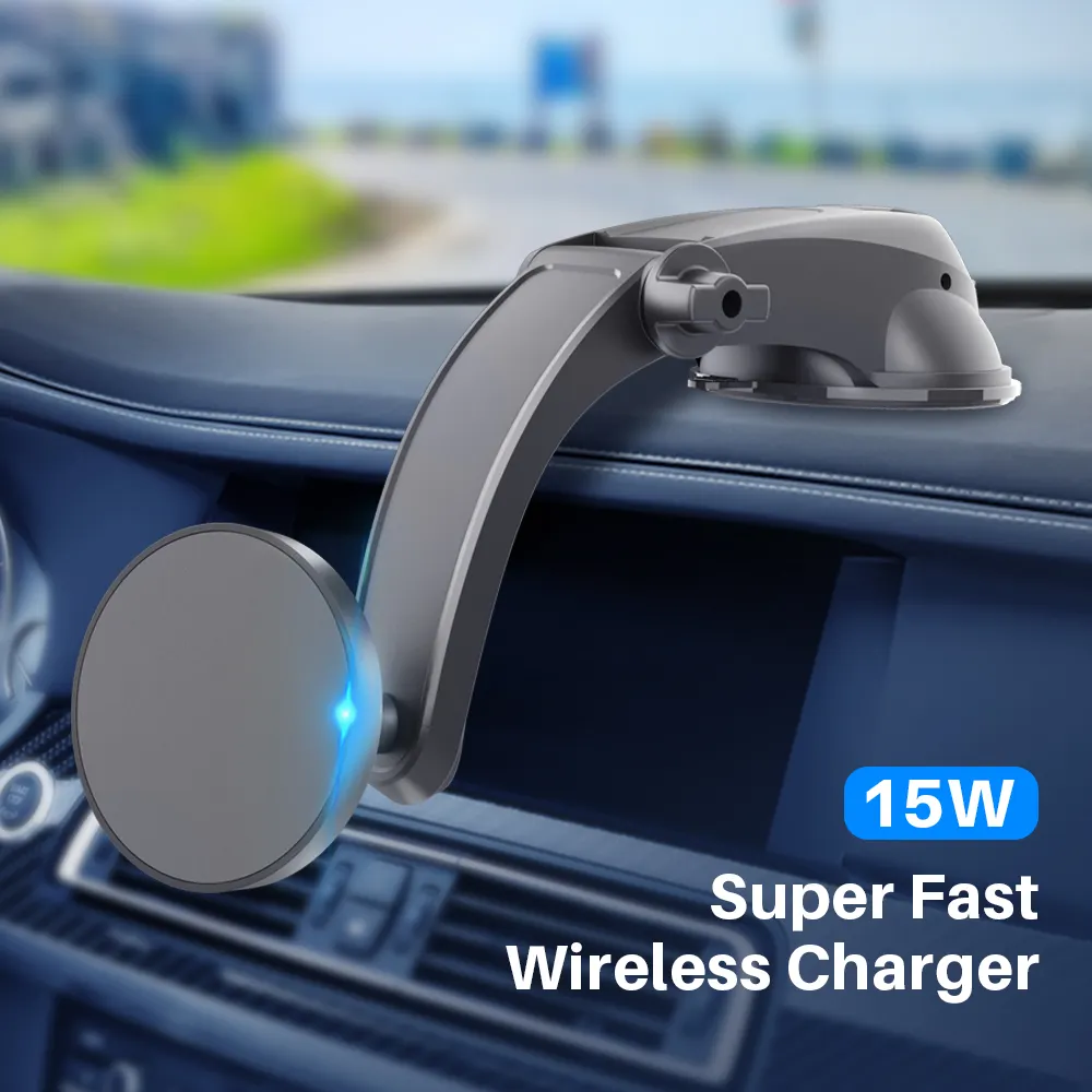 Amazon Strong Magnetic Wireless Charging 2-in-1 Humanized Design Wireless Car Charger 15W For Iphone 12 Charging Dashboard Mount